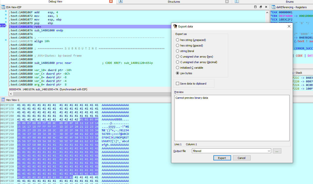 Exporting binary data from IDA