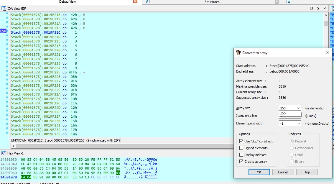 Creating array from ESP in IDA