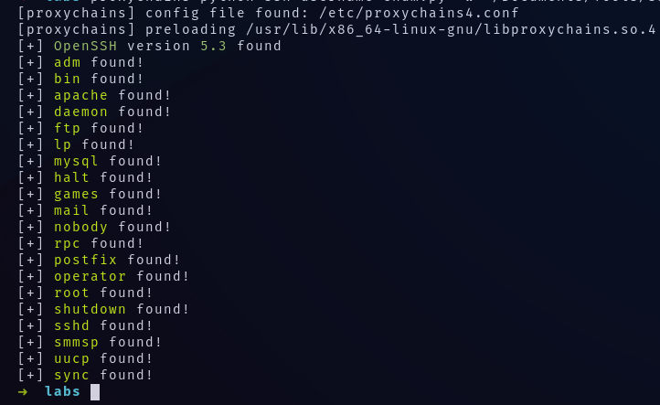 SSH username enumeration results